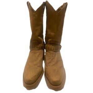 Harness Western Boots Men Tan Suede Square Toe Cowboy Boots Engineer Boots Sz 12